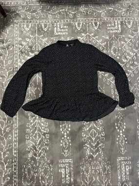 LOFT Black Peplum Blouse with White Dot Print